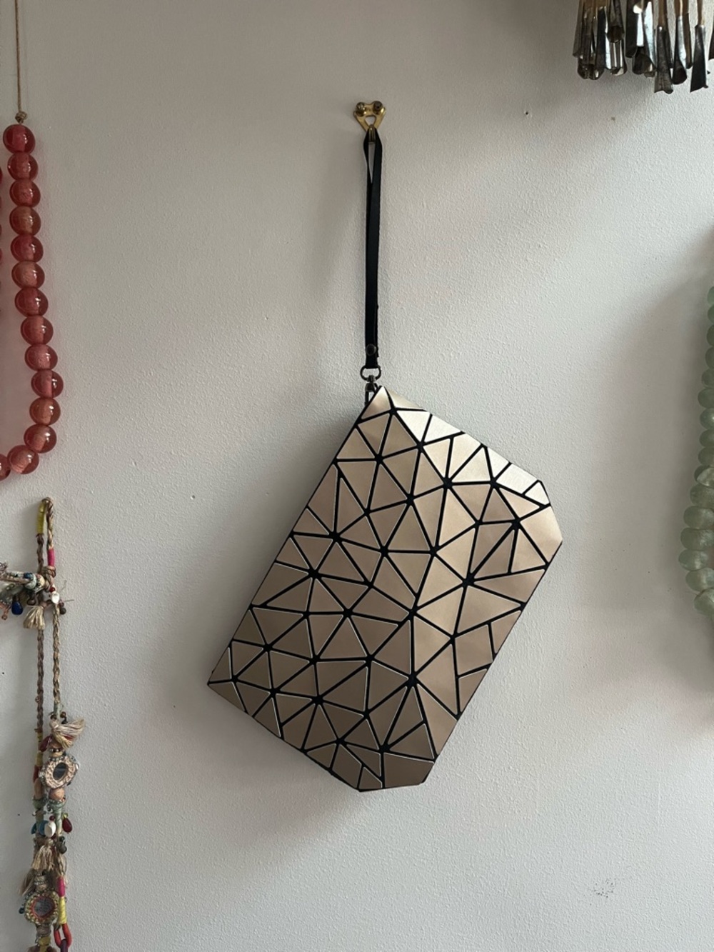 Geometric Metallic Clutch Wristlet - Champagne